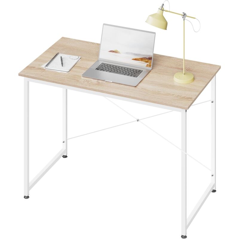 foto del prodotto woltu tavolo da studio scrivania per computer, postazione di lavoro moderna per ufficio, tavolo da pranzo per casa e ufficio, 100x50 cm, rovere chiaro