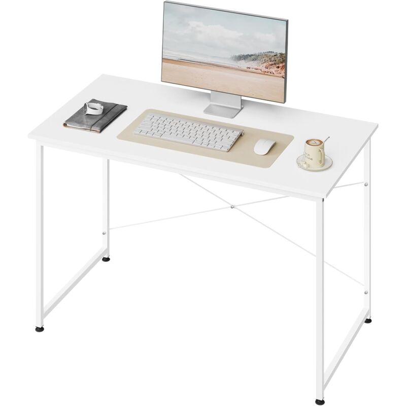 foto del prodotto woltu tavolo da studio scrivania per computer, postazione di lavoro moderna per ufficio, tavolo da pranzo per casa e ufficio, 120x60 cm, bianco