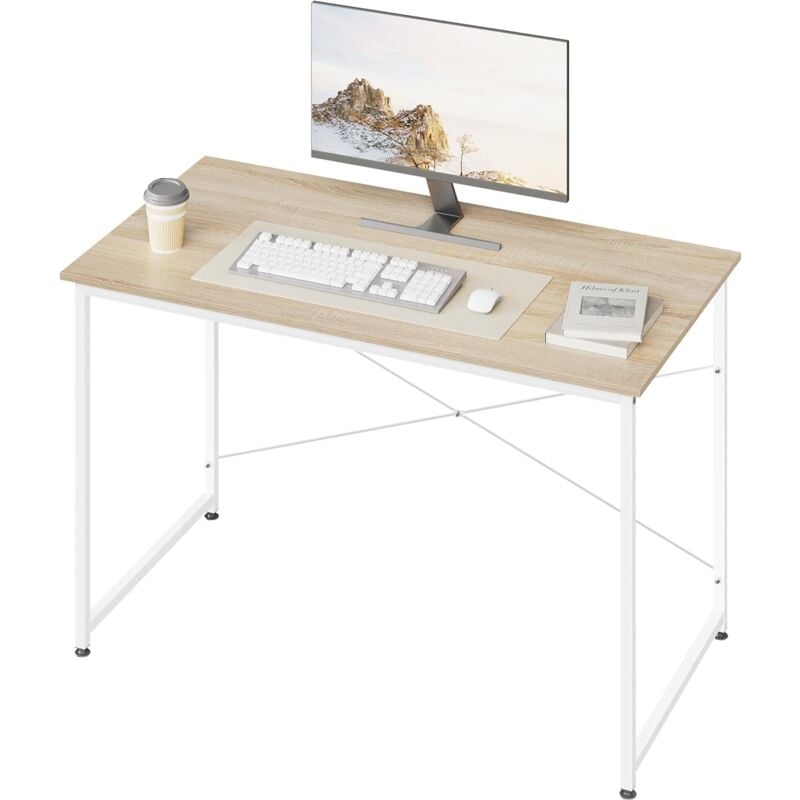 foto del prodotto woltu tavolo da studio scrivania per computer, postazione di lavoro moderna per ufficio, tavolo da pranzo per casa e ufficio, 120x60 cm, rovere chiaro