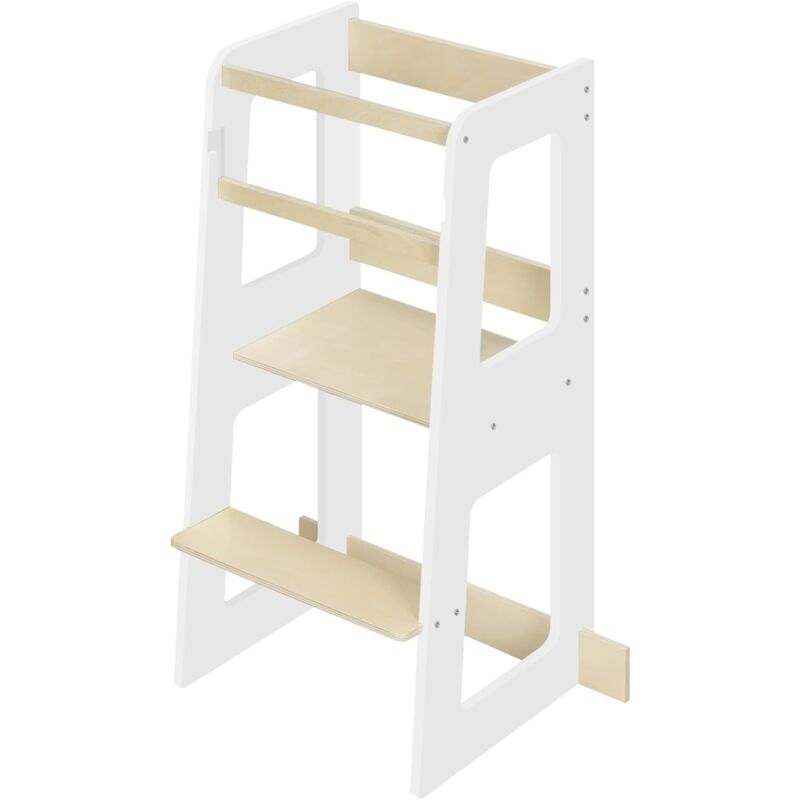 foto del prodotto woltu torre di apprendimento montessoriana sgabello per bambini in legno seggiolone da cucina sedia, bianco colore legno naturale
