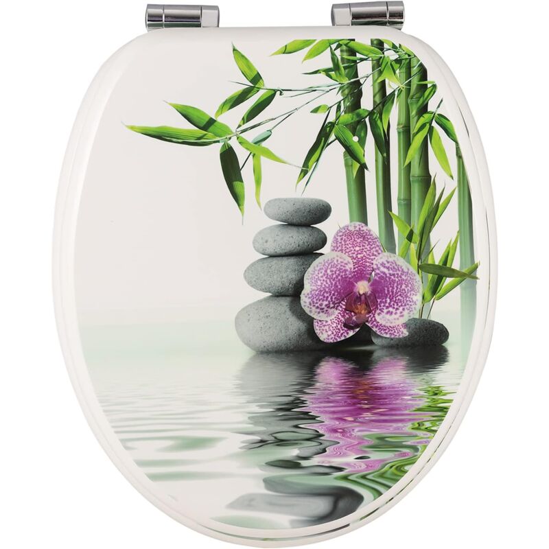 foto del prodotto woltu universale copriwater in legno sedile wc coperchio tavoletta copri wc bianco con strisce fiori e pietre