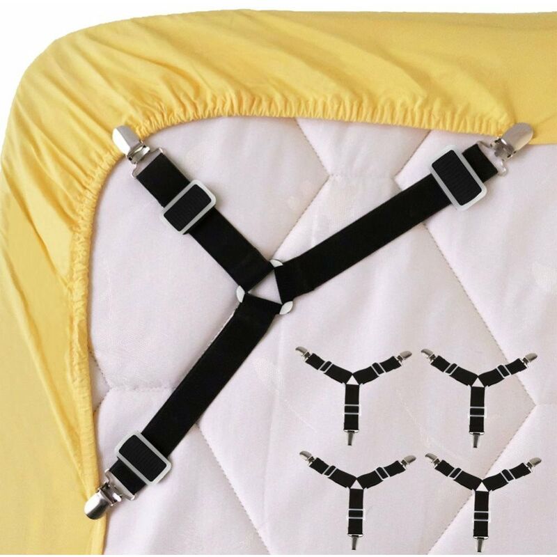 foto del prodotto wommty 4 pezzi con lenzuolo regolabile triangolo cinghie elastiche bretelle gripper holder clip per lenzuola, fodere per materasso, divano, cuscino e