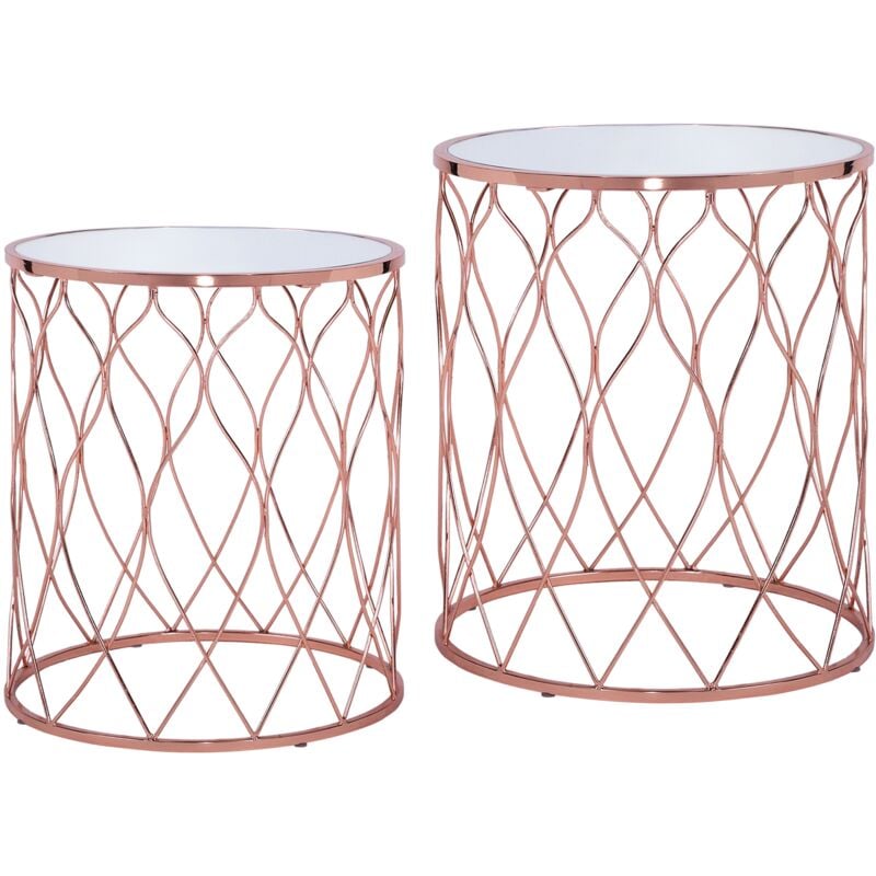 foto del prodotto womo design set 2 tavolini da caff 40 x 45 cm 45 x 55 cm colore rame per soggiorno con piano in vetro e struttura metallica tavolo rotondo