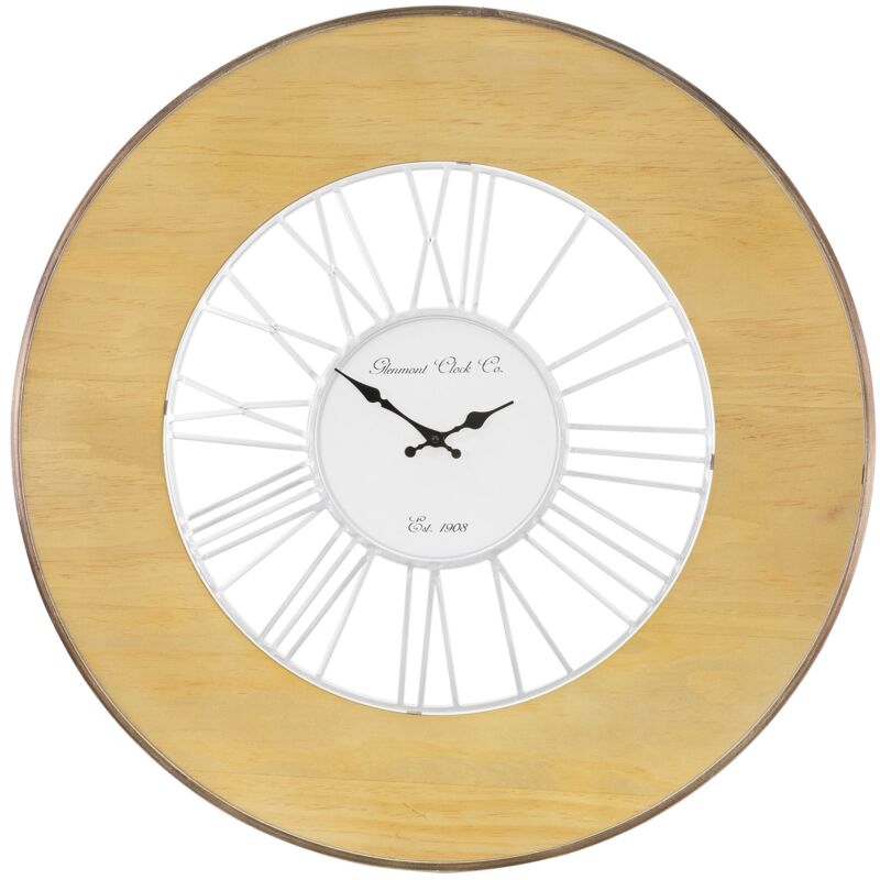 foto del prodotto womo design xxl orologio grande da parete alfheim rotondo 85 cm bianco naturale in legno metallo stile vintage decorazione retr orologio numeri