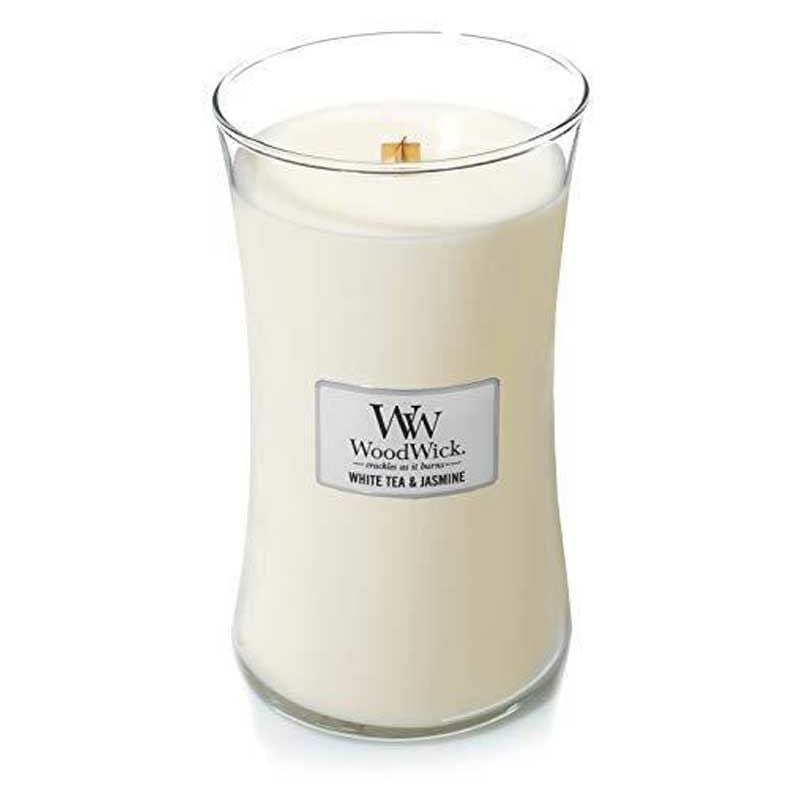 foto del prodotto woodwick candela clessidra grande large jar white tea jasmine