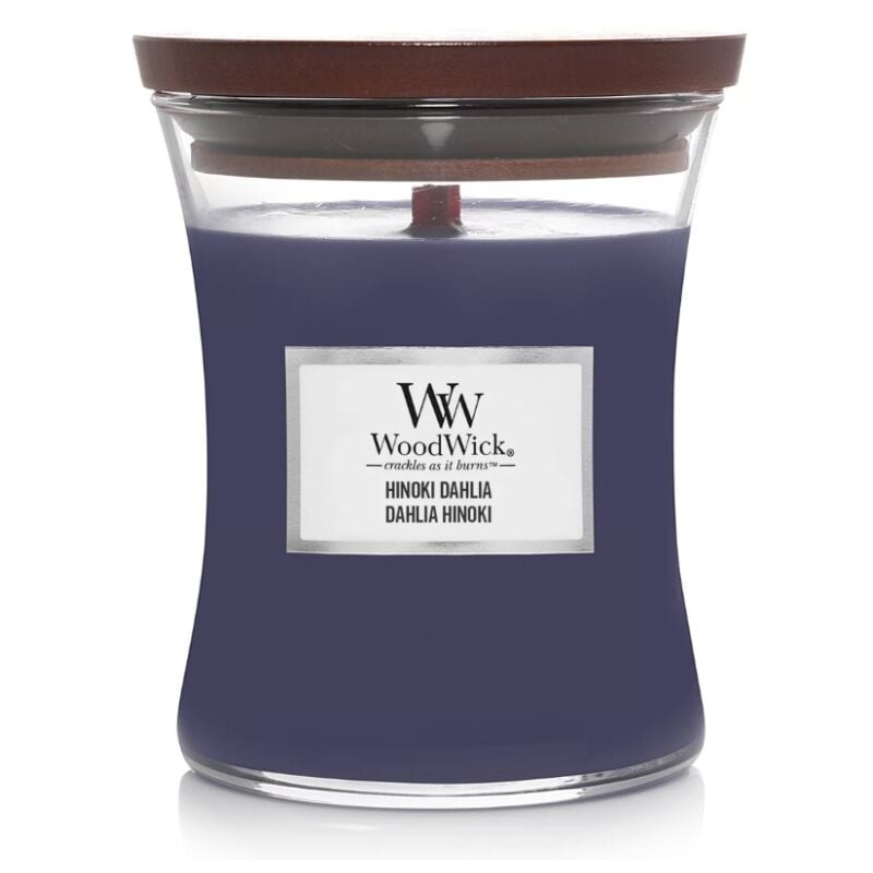 foto del prodotto woodwick candela clessidra jar media hinoki dahlia