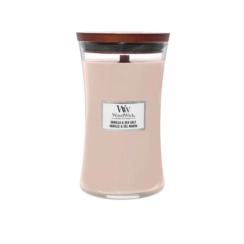 foto del prodotto woodwick - candela grande con stoppino scoppiettante vanilla and sea salt 130 ore