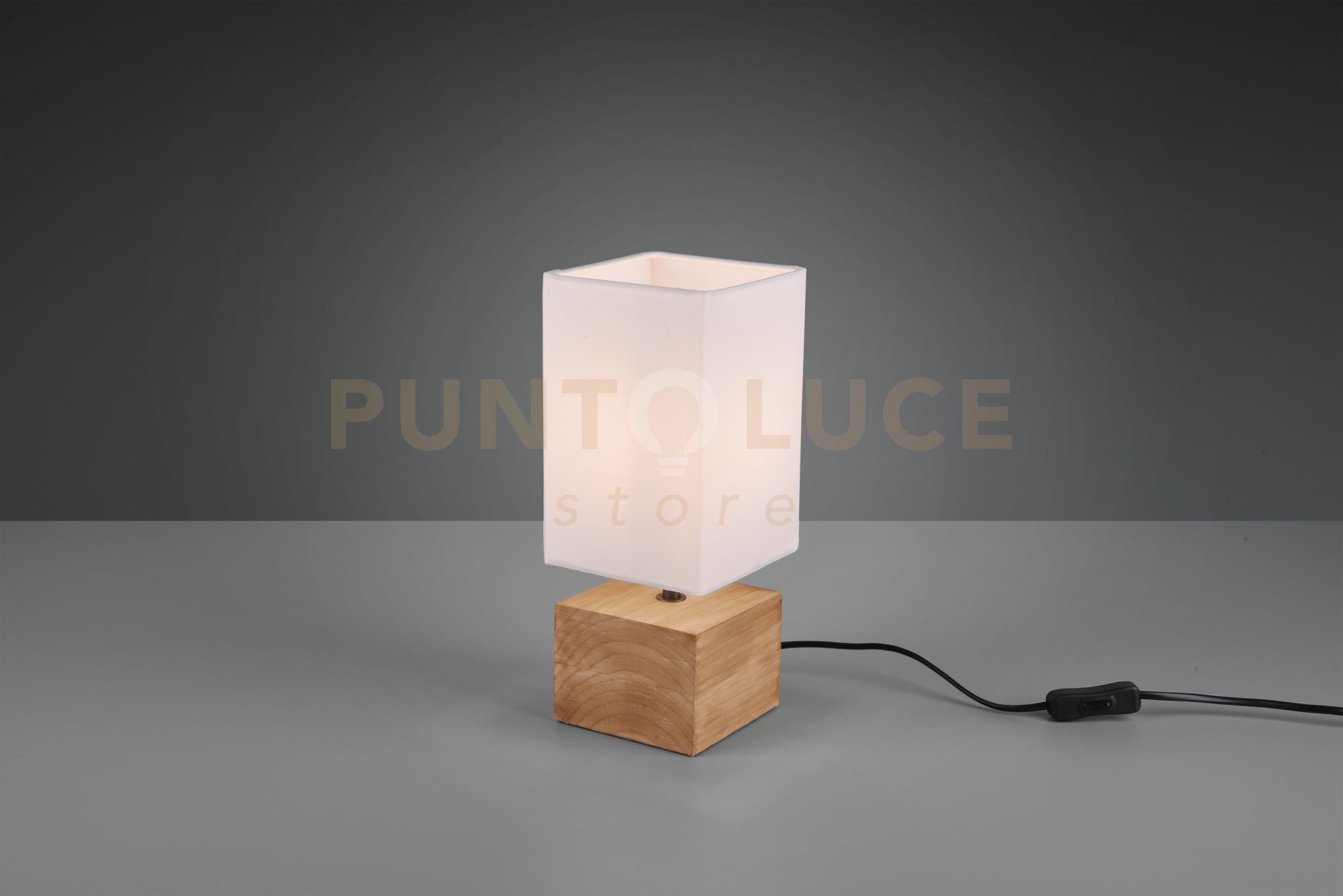 foto del prodotto woody lampada da tavolo base legno naturale e paralume bianco h. 30cm 1 lluce attacco e14