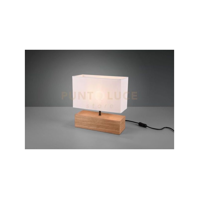 foto del prodotto woody lampada da tavolo grande base legno naturale e paralume bianco l. 30 cm x h. 30cm 1 luce attacco e27