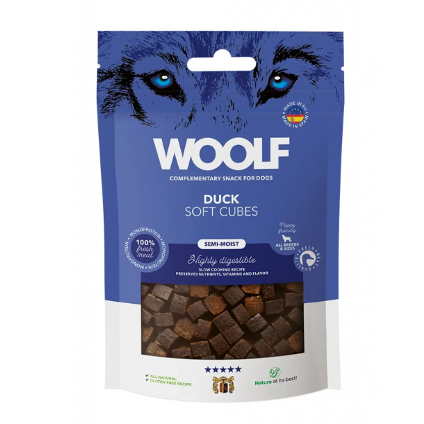 foto del prodotto woolf soft cubes snack per cani monoproteici 100 gr - anatra scadenza 28 02 2026 - 1 ordine scegli lo sconto bzr5 bzr20 200 punti fedeltà