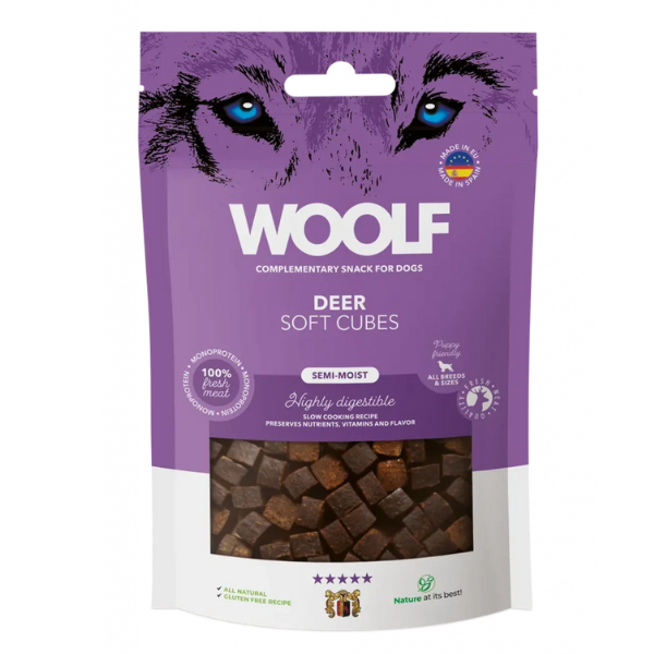 foto del prodotto woolf soft cubes snack per cani monoproteici 100 gr cervo 1 ordine scegli lo sconto bzr5 bzr20 200 punti fedelt 