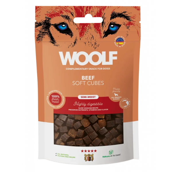 foto del prodotto woolf soft cubes snack per cani monoproteici 100 gr manzo 1 ordine scegli lo sconto bzr5 bzr20 200 punti fedelt 