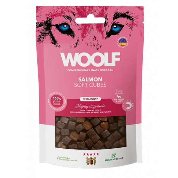 foto del prodotto woolf soft cubes snack per cani monoproteici 100 gr salmone 1 ordine scegli lo sconto bzr5 bzr20 200 punti fedelt 