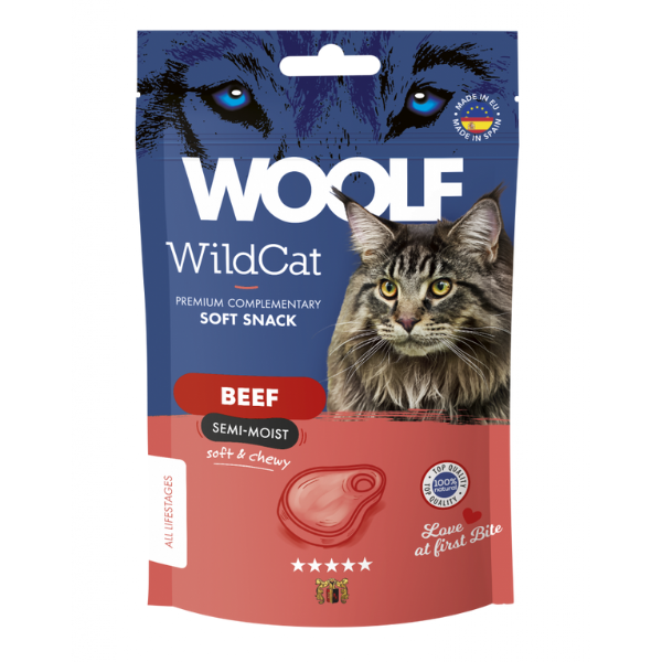 foto del prodotto woolf wildcat snack per gatti 50 gr manzo 1 ordine scegli lo sconto bzr5 bzr20 200 punti fedelt 