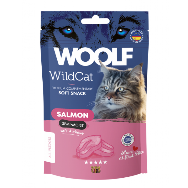 foto del prodotto woolf wildcat snack per gatti 50 gr - salmone - 1 ordine scegli tra bzr5 / bzr20 + 200 pt fedeltà
