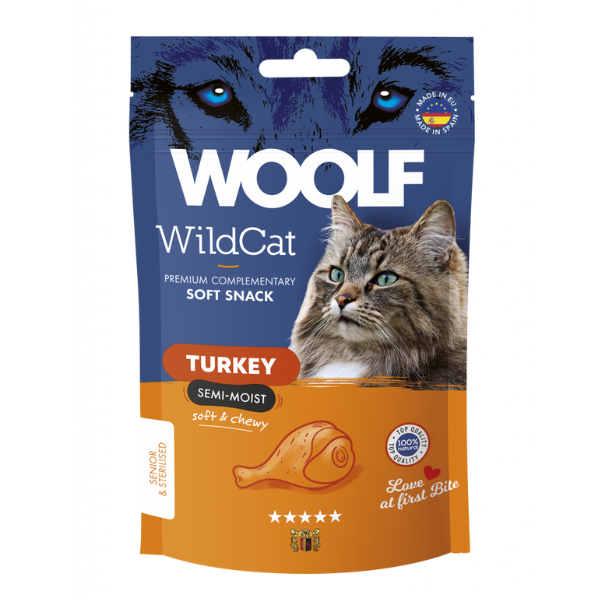 foto del prodotto woolf wildcat snack per gatti 50 gr tacchino 1 ordine scegli lo sconto bzr5 bzr20 200 punti fedelt 