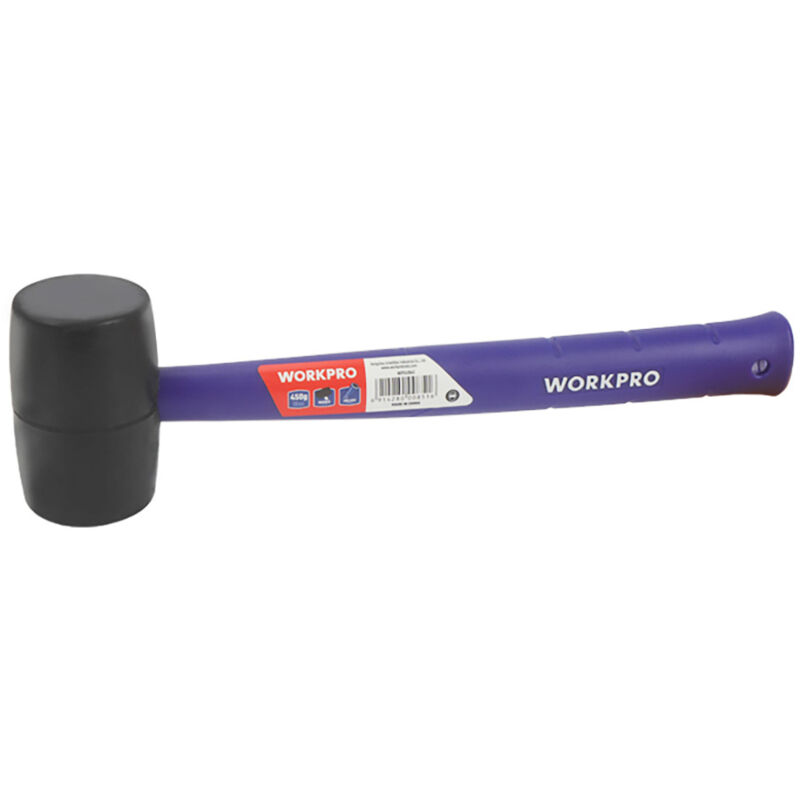 foto del prodotto workpro - mazzuolo in gomma resistente omologato con manico leggero in polipropilene nero 450g