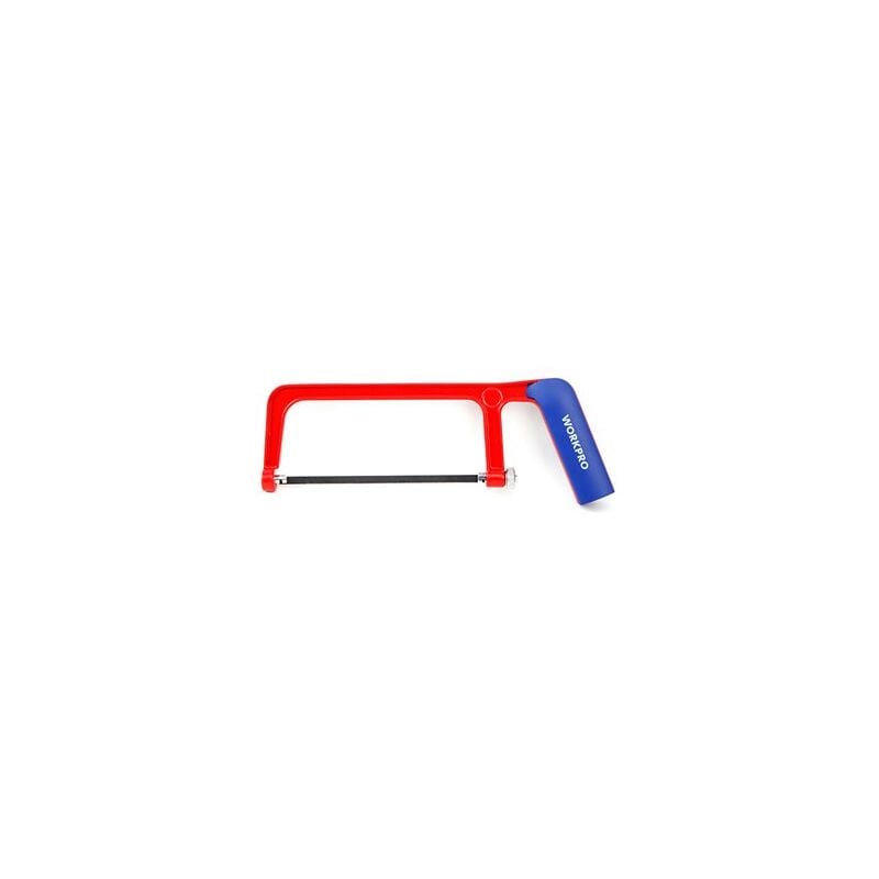 foto del prodotto workpro seghetto ad arco junior con prolunga da 15cm con impugnatura ergonomica in acciaio e gomma rossa e blu