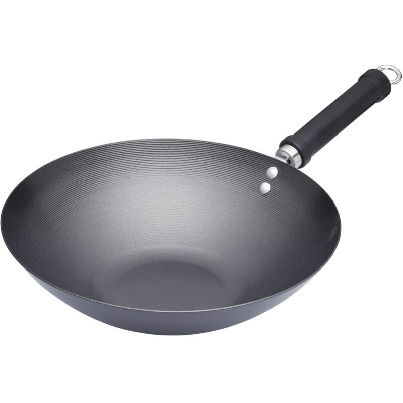 foto del prodotto world of flavours wok a induzione antiaderente, acciaio al carbonio, grande, lavabile in lavastoviglie, 30 cm, nero kitchencraft