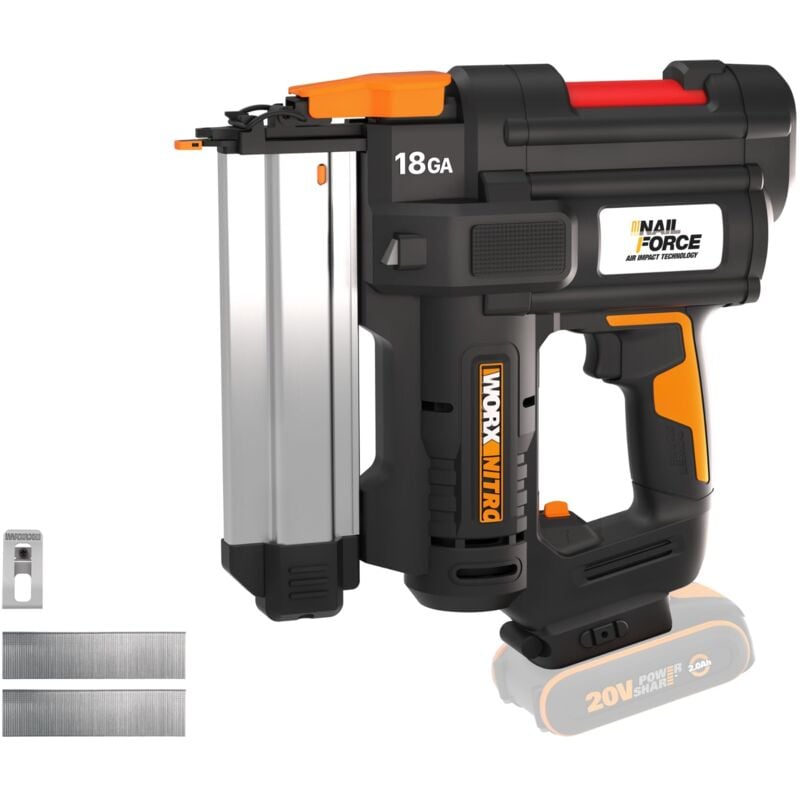 foto del prodotto worx chiodatrice a batteria 20 v 18 ga powershare wx842.9 chiodi da 1,2 mm e fino a 50 mm di lunghezza