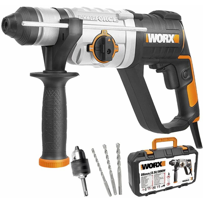 foto del prodotto worx martello perforatore 3 in 1 800 w 2,5 j 13 mm wx339.3 0 5300 cpm, mandrino sds, variatore di velocit , fornito con valigetta,