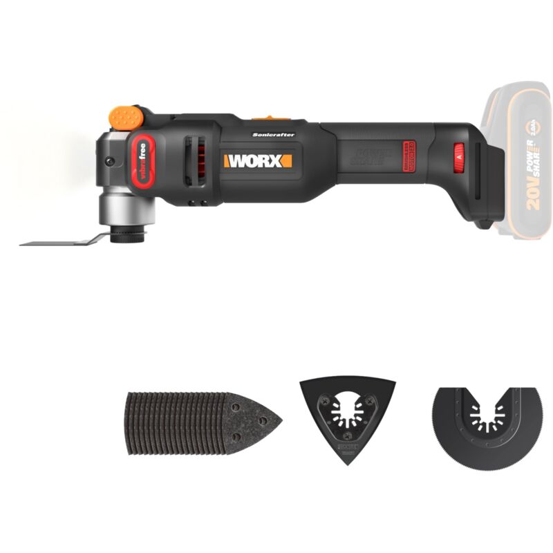 foto del prodotto worx nitro strumento multifunzione senza fili, 20 v, wx698.9, ideale per tagliare, segare, smerigliare, raschiare, raschiare, sistema di