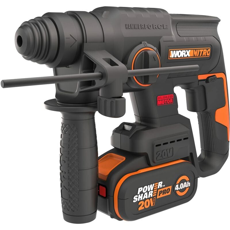 foto del prodotto worx nitro wx381 martello pneumatico senza spazzole da 20 v, per forare, trapano a percussione e scalpello, 2 joule, con batteria e caricatore