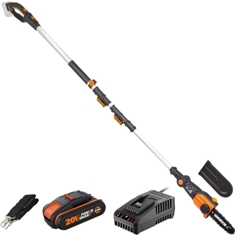foto del prodotto worx potatore sega a catena su asta telescopica 20v 2ah wg349e 20 cm altezza di taglio 4m, fornito con batteria e caricabatterie,