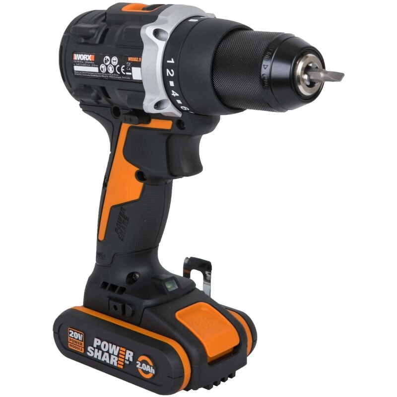 foto del prodotto worx trapano avvitatore wx102 20v con 2 batterie da 2.0 ah e caricatore