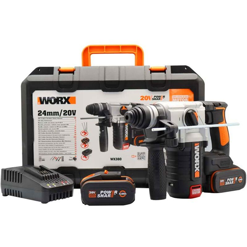 foto del prodotto worx wx380 tassellatore demolitore brushless 2,2j 20v con 2 batterie da 4.0ah