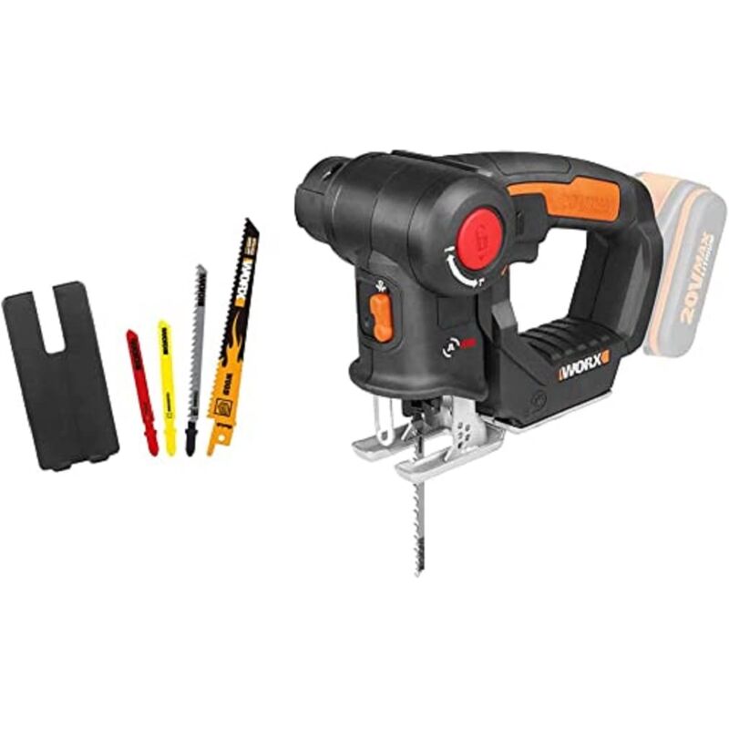 foto del prodotto worx wx550.9 seghetto alternativo combinato a batteria 20v, testa girevole, 3.000 giri min, power share dispositivo di base solo corpo macchina