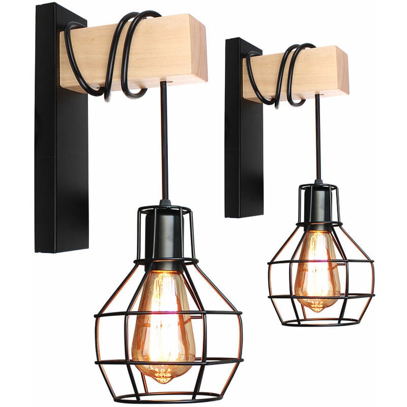 foto del prodotto wottes 2 pezzi lampada da parete retr lampada a muro metallo e legno applique da parete regolabile per camera da letto corridoio soggiorno