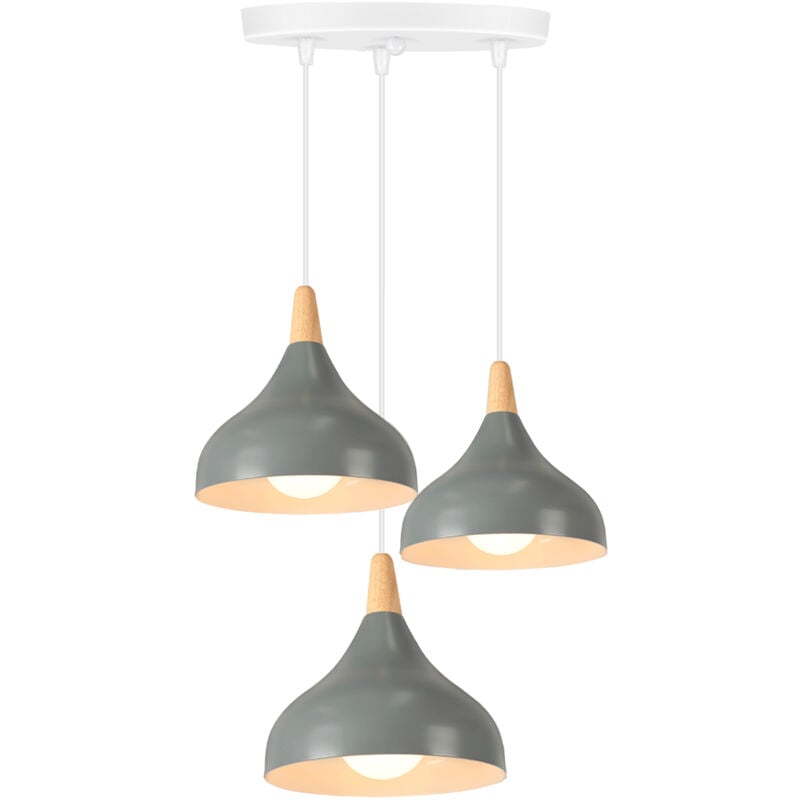 foto del prodotto wottes 3 luci lampada a sospensione moderna nordica lampadario da soffitto metallo legno grigio