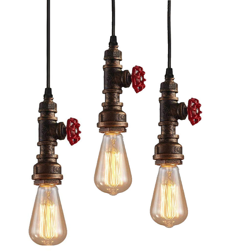 foto del prodotto wottes 3 pezzi lampada a sospensione industriale vintage luce pendente tubo d acqua creativo lampadario art decorare ferro e27