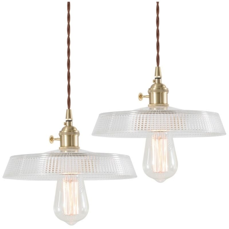 foto del prodotto wottes e27 lampade a sospensione vintage lampadario da soffitto art d eco plafoniera vetro metallo 24,5cm 2 pezzi