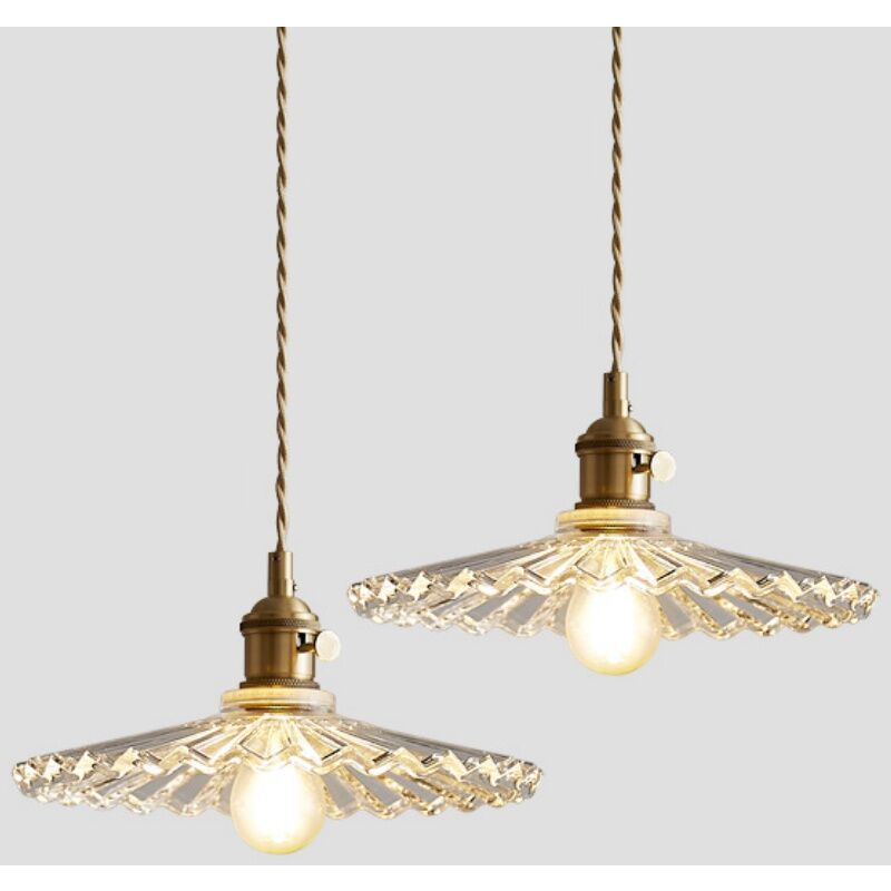 foto del prodotto wottes e27 lampade a sospensione vintage lampadario da soffitto art d eco plafoniera vetro metallo 25cm 2 pezzi