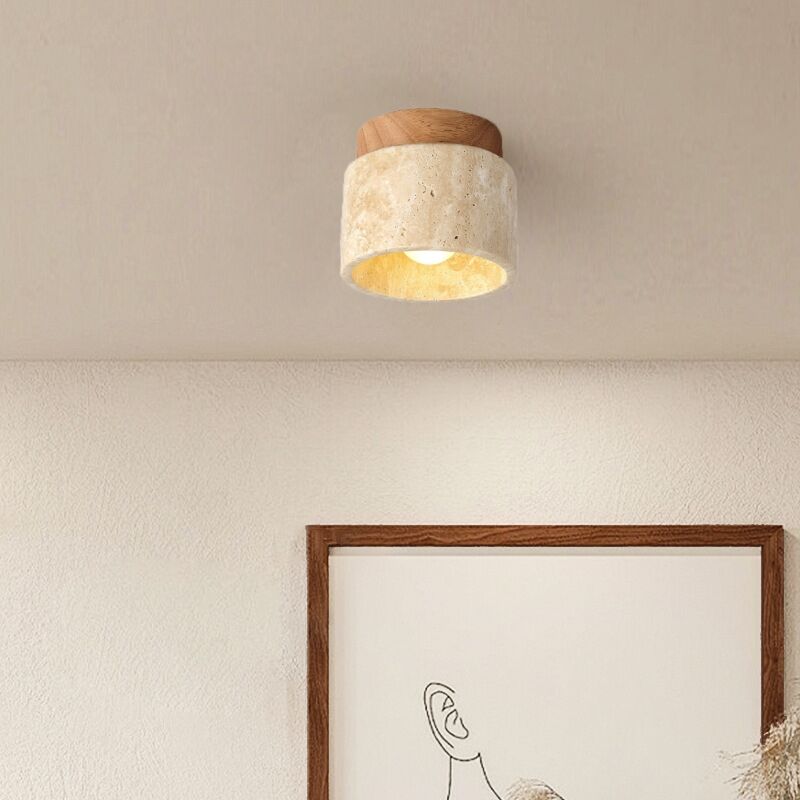 foto del prodotto wottes e27 plafoniera soffitto vintage lampada da soffitto travertino giallo e legno lampadario soffitto interna rotondo 1 pezzo