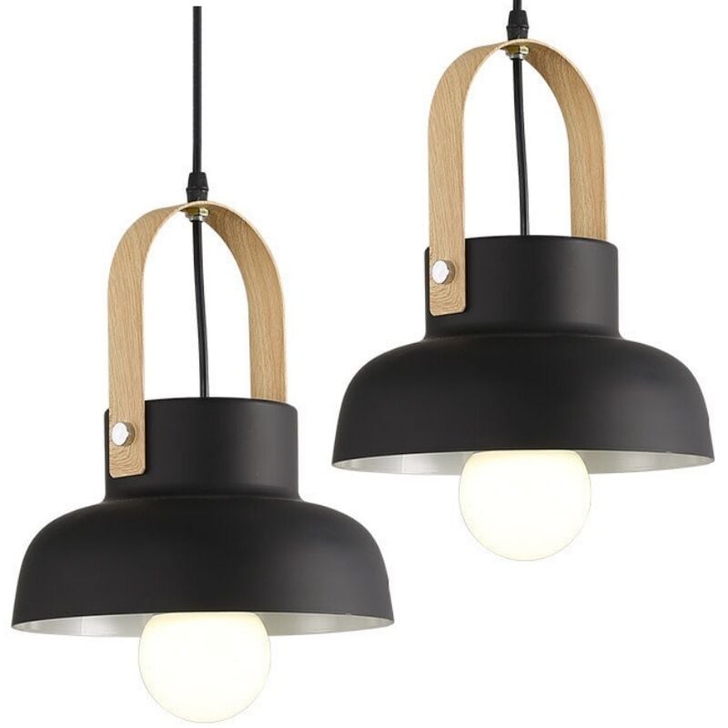 foto del prodotto wottes lampada a sospensione retr lampadario da soffitto in legno metallo plafoniera regolabile nero 2 pezzi
