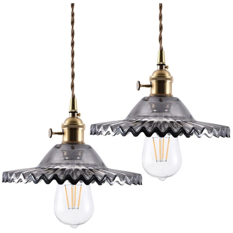 foto del prodotto wottes lampada a sospensione retr lampadario da soffitto paralume vetro plafoniera interna regolabile grigio fumo 2 pezzi