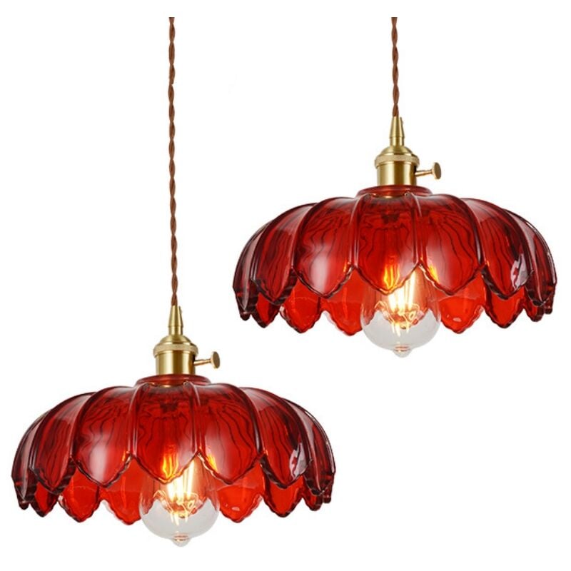 foto del prodotto wottes lampada a sospensione retr lampadario da soffitto vetro metallo creativo plafoniera regolabile rosso 2 pezzi