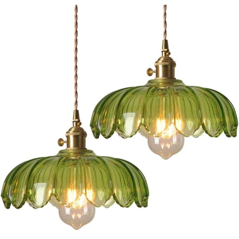 foto del prodotto wottes lampada a sospensione retr lampadario da soffitto vetro metallo creativo plafoniera regolabile verde 2 pezzi