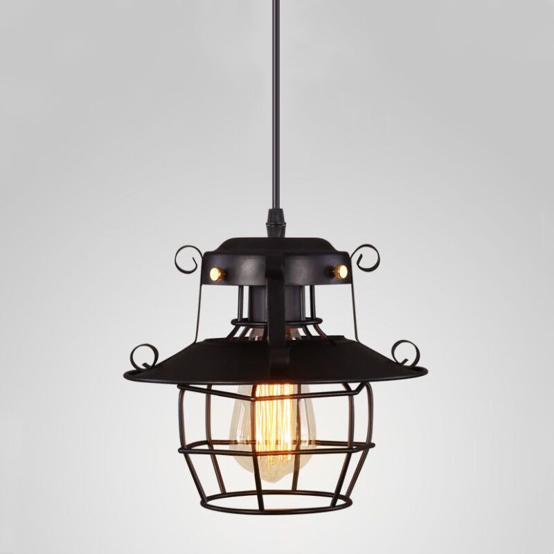 foto del prodotto wottes lampada a sospensione vintage industriale lampadario soffitto paralume gabbia metallo plafoniera regolabile