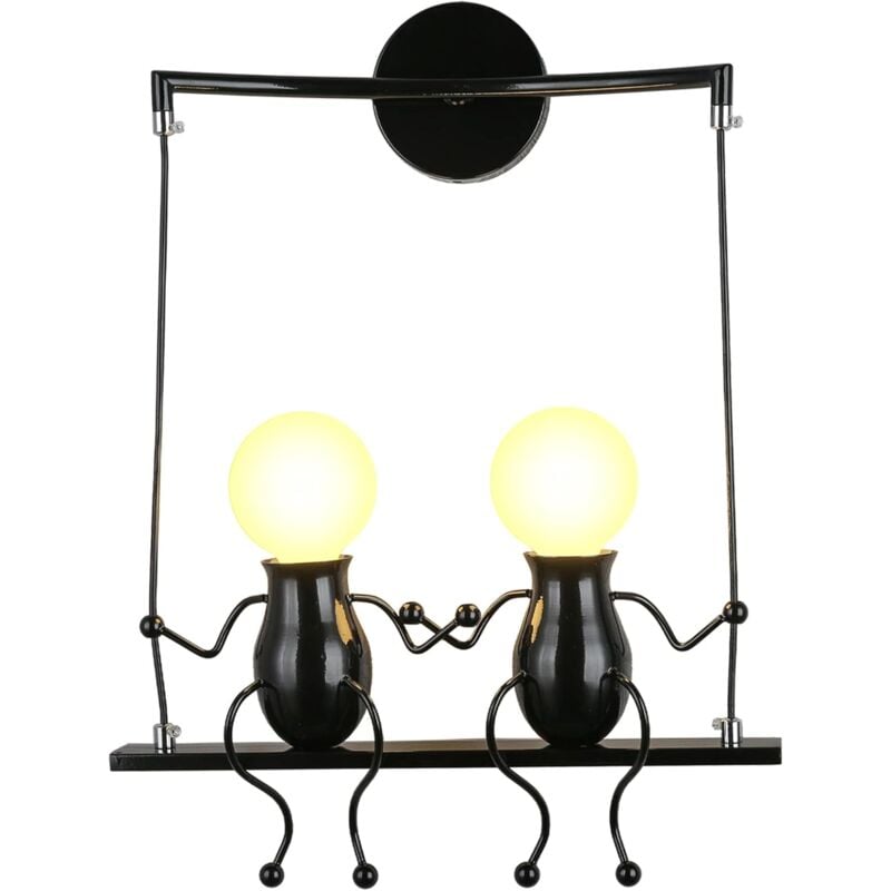 foto del prodotto wottes lampada da parete interno moderna applique da parete 2 humanoide oscillante lampada a muro metallo per camera da letto corridoio nero