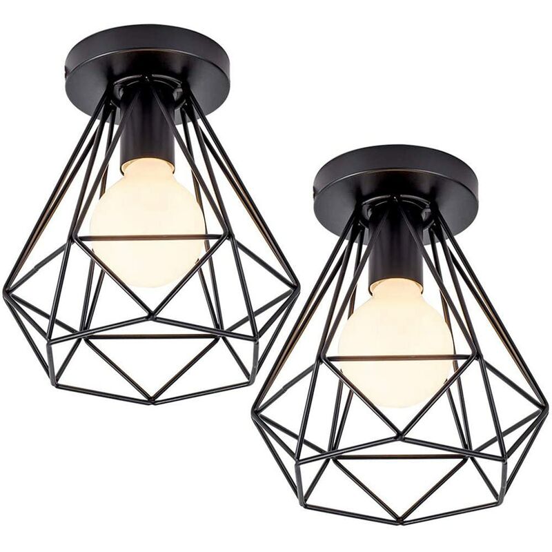 foto del prodotto wottes lampada da soffitto industriale disegn geometrico gabbi in metallo e27 plafoniera vintage per camera da letto corridoio 20cm 2 pezzi