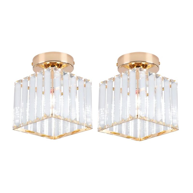 foto del prodotto wottes lampada da soffitto moderno plafoniera quadrati illuminazione a sospensione interna cristallo oro 2 pezzi