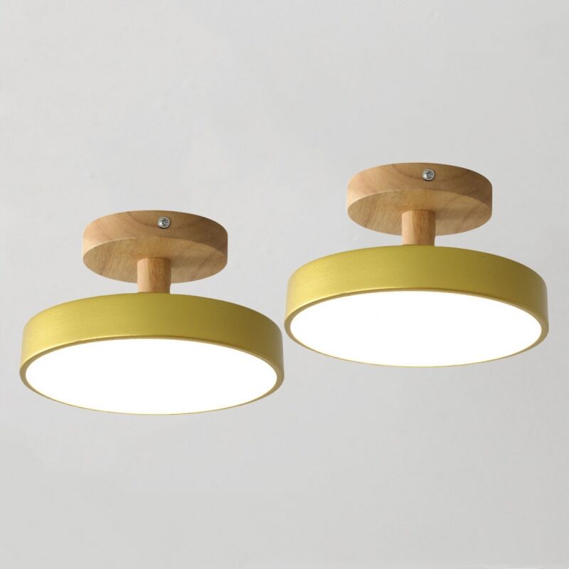 foto del prodotto wottes - lampada led da soffitto moderna plafoniera con paralume semplice in metallo giallo 12w 18cm - 2pcs luce bianco fredda