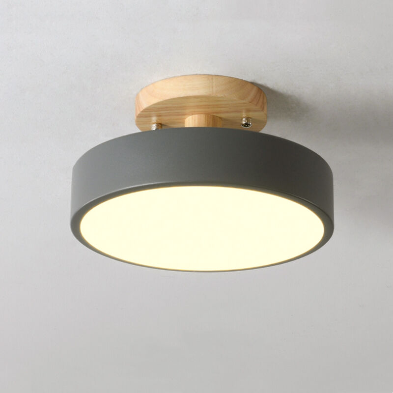 foto del prodotto wottes lampada led da soffitto moderna plafoniera con paralume semplice in metallo grigio 12w 18cm 1pcs luce neutra