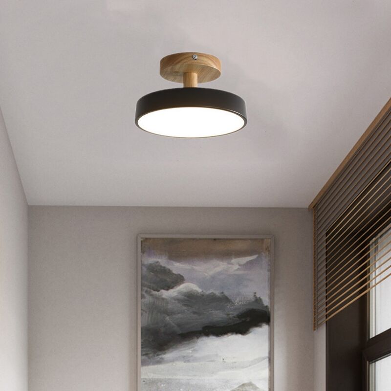 foto del prodotto wottes lampada led da soffitto moderna plafoniera con paralume semplice in metallo nero 12w 18cm 1pcs luce bianco fredda