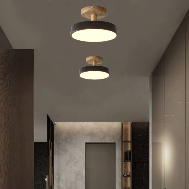 foto del prodotto wottes - lampada led da soffitto moderna plafoniera con paralume semplice in metallo nero 12w 18cm - 2pcs luce neutra