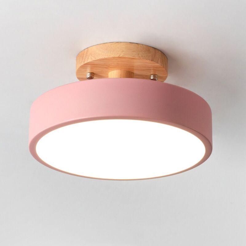 foto del prodotto wottes lampada led da soffitto moderna plafoniera con paralume semplice in metallo rosa 12w 23cm 1pcs luce bianco fredda